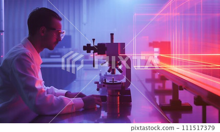 Scientist Working with Laser Technology in Modern Laboratory. Generative ai Scientist Working with Laser Technology in Modern Laboratory. Generative ai 111517379