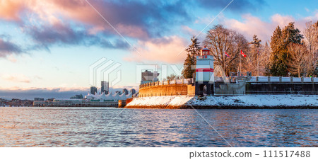 Stanley Park, Downtown Vancouver. Snow Covered Winter Sunrise. 111517488