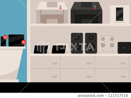 Store showcase with computers and electronics in flat style. 111517518