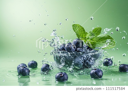Powerful liquid explosion, blueberries and mint Powerful liquid explosion, blueberries and mint 111517584