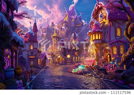 Fairy tale castle with cotton candy clouds Fairy tale castle with cotton candy clouds 111517596
