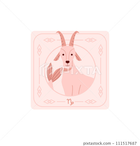 Capricorn, astrology zodiac sign on card, cartoon style vector on white Capricorn, astrology zodiac sign on card, cartoon style vector on white 111517687