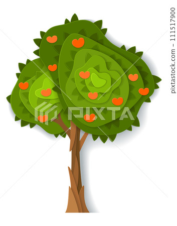 Four seasons tree paper cut icon. Cartoon style symbol, nature and environment eco concept spring, summer. Vector illustration isolated on white background Four seasons tree paper cut icon. Cartoon style symbol, nature and environment eco concept spring, summer. Vector illustration isolated on white background 111517900
