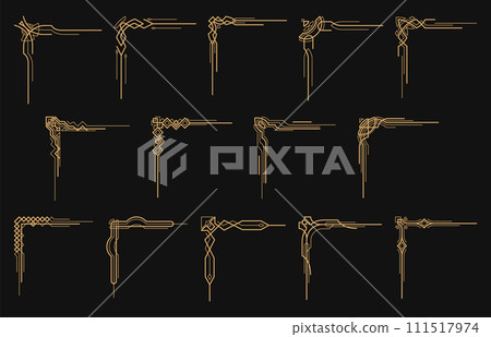 Art deco corners collection. Vector geometric borders set. Ornate wedding invitation element. Vintage border elements 111517974