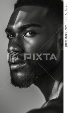 Black and white photo of a handsome African American male, close-up portrait of a man 111518270