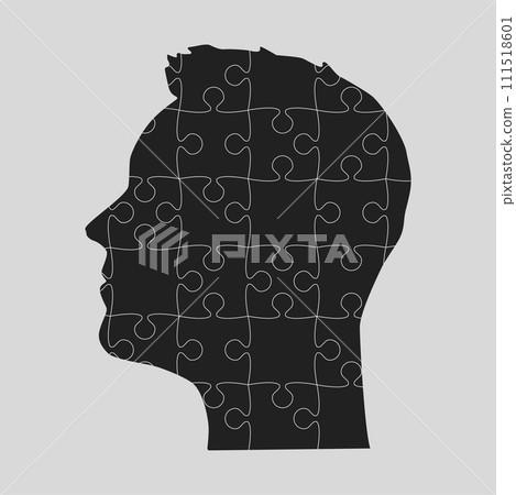 Man head made puzzle pieces. Strategy, education 111518601
