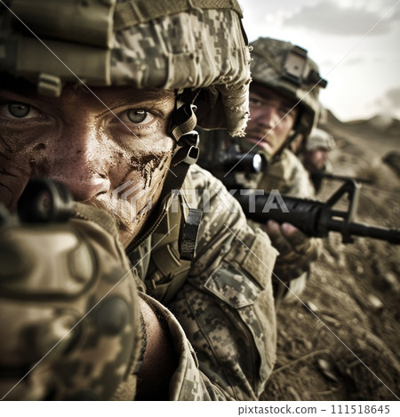 AI-generated content. Soldiers Holding Guns in Formation. Generative AI. AI-generated content. Soldiers Holding Guns in Formation. Generative AI. 111518645