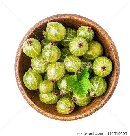 Fresh gooseberry and green leaf in bowl 111519005
