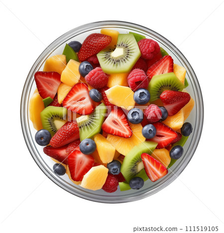 Bowl of healthy fresh fruit salad, top view. 111519105