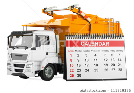 Garbage Truck with desk calendar. 3D rendering 111519356