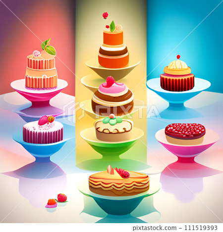 Illustration set of strawberry cake with strawberry sweets on top 111519393