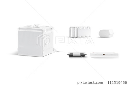 Blank white fast food delivery pack mockup, different views 111519466