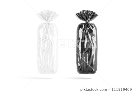 Blank black and white bread cellophane pack mockup, no gravity 111519469