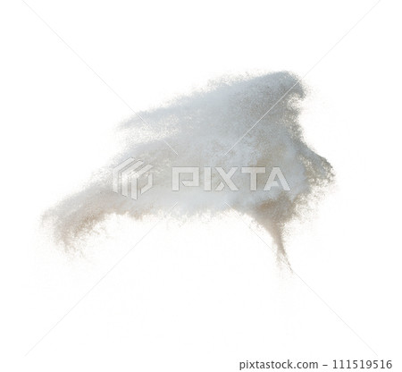 Sand Storm desert with wind blow spin swirl around. Pure White sand tornado storm with high wind. Fine Sand circle around, White background Isolated throwing particle element object 111519516