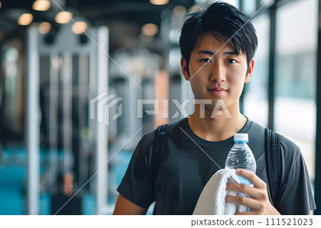 Asian man living a healthy lifestyle - Hydration scene at the gym Asian man living a healthy lifestyle - Hydration scene at the gym 111521023