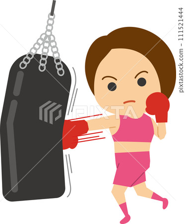 女子打沙袋的圖像插圖 女子打沙袋的圖像插圖 111521444