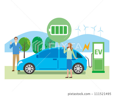 電動車和男人和女人的插圖 電動車和男人和女人的插圖 111521495