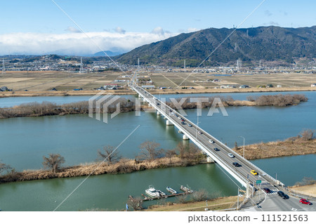 View of Kiso Mikawa (Ibi River) and Tado direction, Kaizu City, Gifu Prefecture 111521563