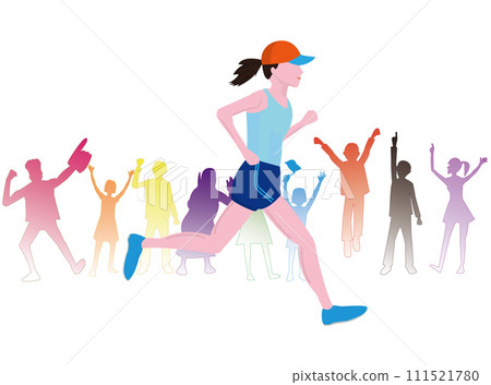 女跑者受到人們歡呼 111521780
