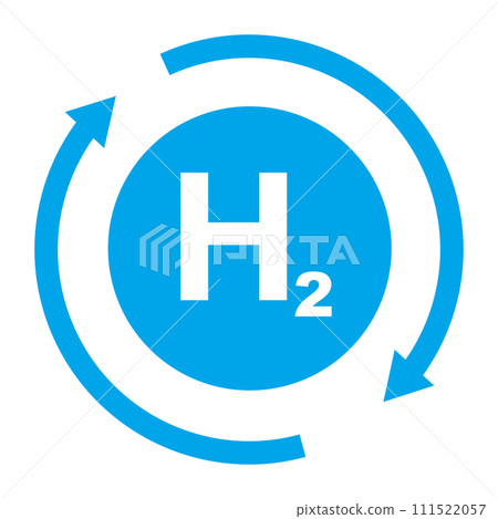 氫和旋轉箭頭圖示。再生能源。 H2。向量。 111522057