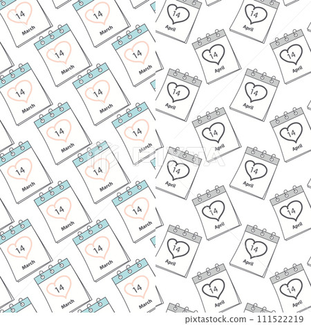 Set of 2 seamless patterns of calendar pages with 14 March and 14 April Date. Wallpaper design idea 111522219