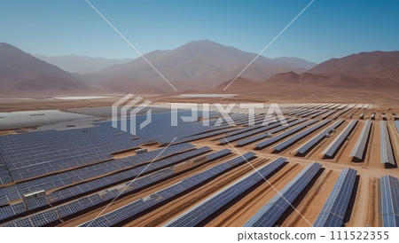 Solar panels array in arid desert landscape 111522355
