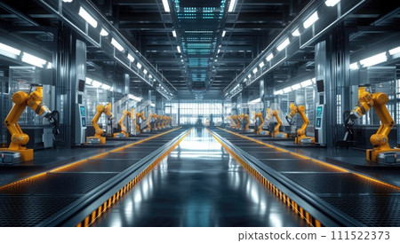 Robotic arms working on assembly line in modern factory 111522373