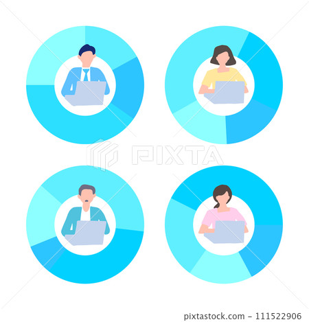Pie chart and working people icon set Pie chart and working people icon set 111522906