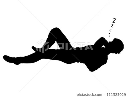 一個男人背著自己的手臂枕頭打盹的剪影全身側向的插圖 111523029