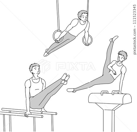 Monochrome line drawing set of male gymnasts 111523345