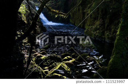 Beautiful valley scenery with beautiful flowing water in Kikuchi Valley in winter 111523997
