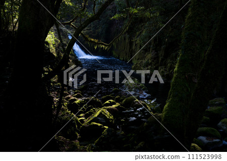 冬季菊池溪谷美麗的山谷風景和美麗的流水 冬季菊池溪谷美麗的山谷風景和美麗的流水 111523998