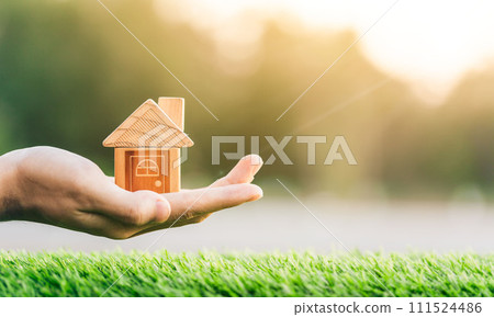 Home loan, home insurance, family life assurance protection, financial mortgage for house building, and legacy planning investment concept with children - parent's hands holding private property Home loan, home insurance, family life assurance protection, financial mortgage for house building, and legacy planning investment concept with children - parent's hands holding private property 111524486