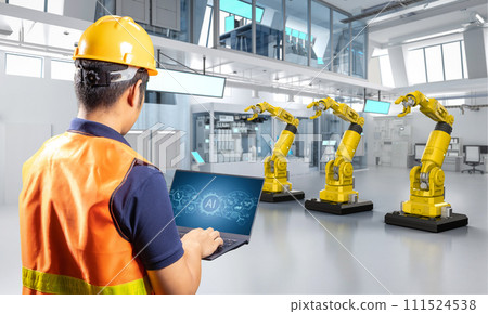 Automation industry with engineer control robot assembly line in factory 111524538