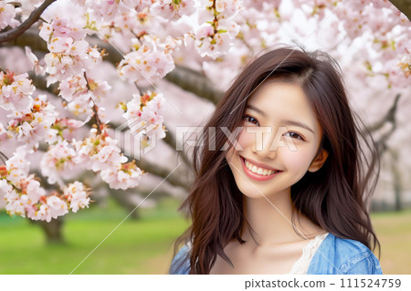 street snapshot image of smiling Asian young woman with light makeup 111524759