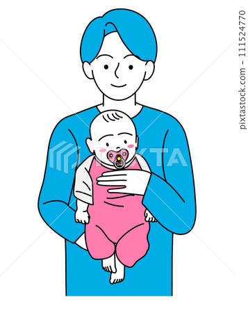 爸爸抱著一個嘴裡含著奶嘴的嬰兒 111524770