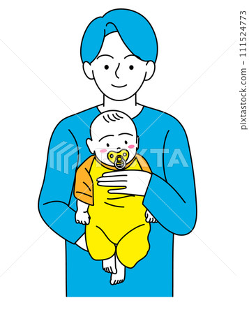 Dad holding a baby with a pacifier in his mouth Dad holding a baby with a pacifier in his mouth 111524773