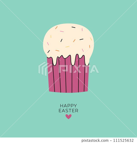 Flat Easter cake. Greeting card for Happy Easter. Trendy minimalistic holiday vector illustrations. Holiday covers, posters, banners Flat Easter cake. Greeting card for Happy Easter. Trendy minimalistic holiday vector illustrations. Holiday covers, posters, banners 111525632