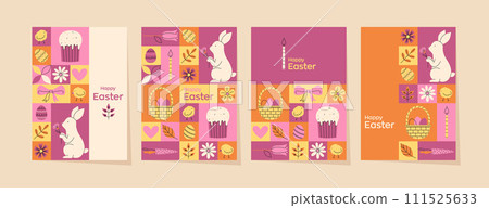 Geometric pink set of greeting cards for Happy Easter. Trendy minimalistic holiday vector illustrations. Website decoration Geometric pink set of greeting cards for Happy Easter. Trendy minimalistic holiday vector illustrations. Website decoration 111525633