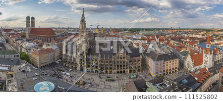 Munich (Munchen) Germany, night panorama city skyline at Odeonsplatz and Theatine Church 111525802