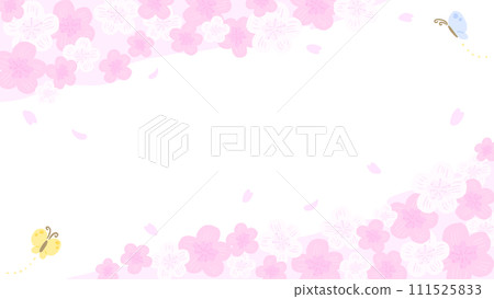 櫻花和蝴蝶背景框架的靈感來自春天，時尚的手繪插畫 111525833