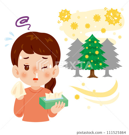 一位患有花粉症和花粉散落的女性的形象 111525864