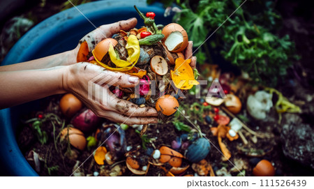 Food waste in compost bin. Food waste in compost bin. 111526439