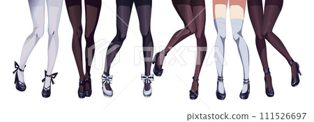 Anime girls legs in stockings color vector illustration set Anime girls legs in stockings color vector illustration set 111526697