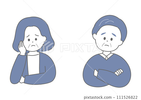一位擔心的老年男女的插圖 一位擔心的老年男女的插圖 111526822