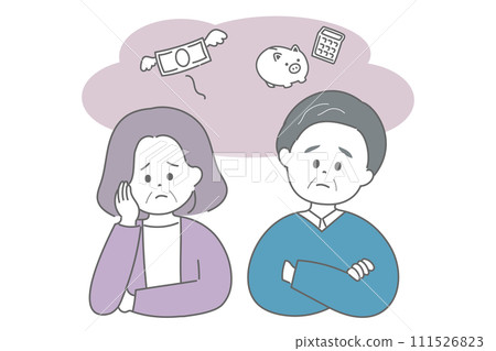 一對老年男女擔心錢的插圖 一對老年男女擔心錢的插圖 111526823