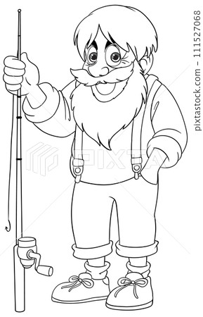 Cheerful Fisherman with Rod and Tackle 111527068