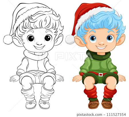 "Cheerful Elf Before and After Coloring" "Cheerful Elf Before and After Coloring" 111527354