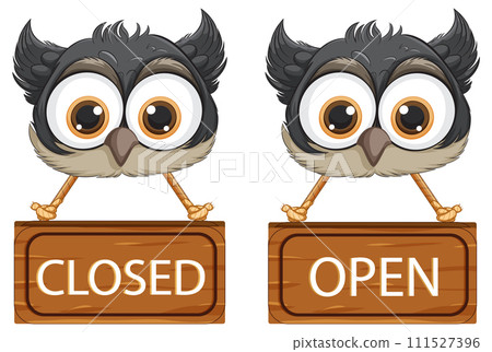 Owl Signs Indicating Business Hours Owl Signs Indicating Business Hours 111527396