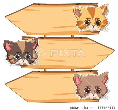 Cute Cartoon Cats on Wooden Signs 111527443